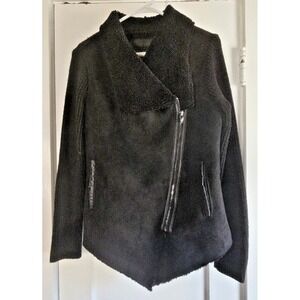 BANKNYC woman‎ Sz M faux suede sherpa lined knit full zip jacket shawl collar